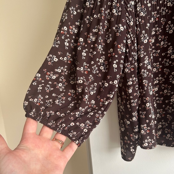 Adrianna Papell Brown Floral Long Sleeve Flowy Blouse Size L Boho Fall Autumn - Picture 4 of 7